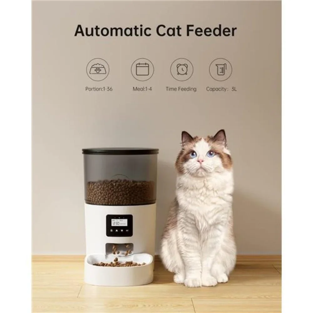 Automatic Cat Feeders, 3L Timed Cat Dry Food Dispenser with Clog-Free Design